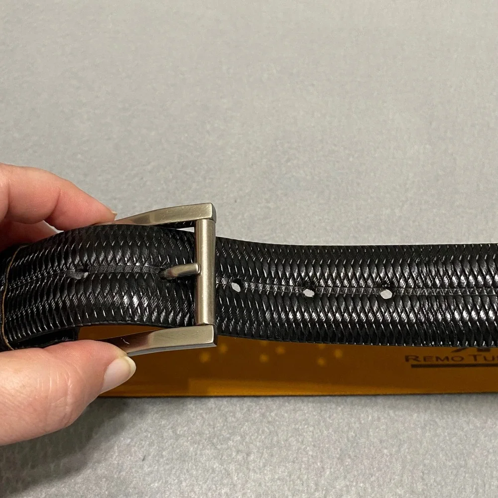 Remo Tulliani Black Italian Calfskin Basketweave Leather Belt Mens Size 36